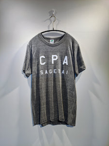 「CPA SAGETAI」 トライブレンドTシャツ【グレー地・白プリント】