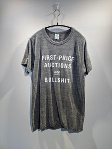 「First-Price Auctions are Bullshit.」  トライブレンドTシャツ【グレー地・白プリント】